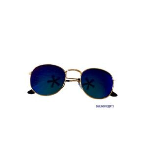 Round Sunglasses Women Color Blue Lens With Gold Frames